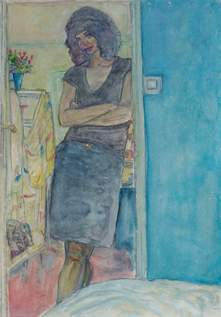 Leaning against a doorframe - September 2021, 100x70 cm, watercolour on paper